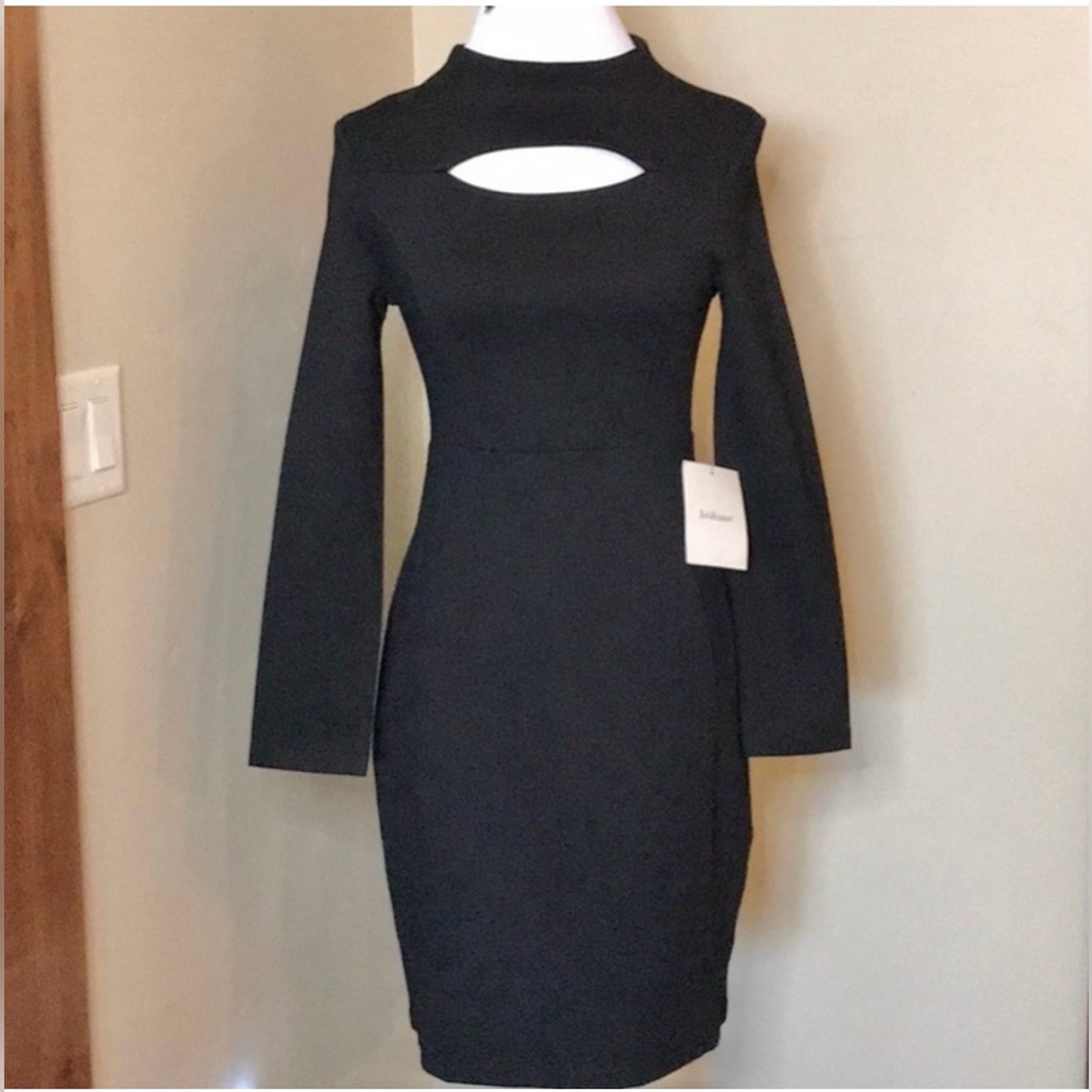 NWT Böhme dress solid black long sleeve cutout detail zip back Sz XS